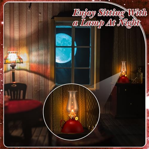 Vintage Kerosene Oil Lamps - 8 Inch Rustic Glass Lantern Set of 2 (Red)