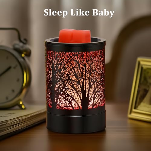 Metal Wax Melt Warmer with 7-Color LED Light, Black Forest Design