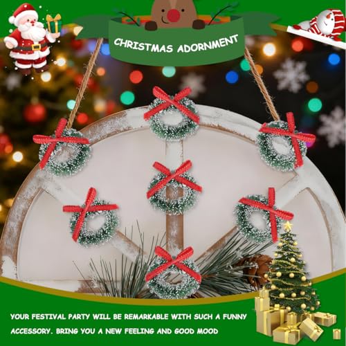 24 Pack Mini Christmas Wreaths - 1.18in Hanging Craft Wreaths for Dollhouses & Decor