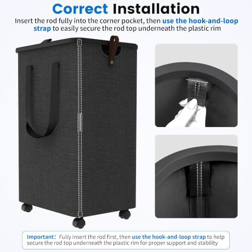 SmartKempt Rolling Laundry Basket with Wheels and Lid, 75L Deep Gray