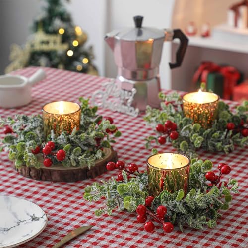 Christmas Candle Ring Wreaths with Votive Candles - Set of 4 Centerpieces