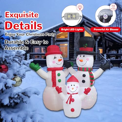7FT Inflatable Snowman Family Decorations with Rotating Lights - Outdoor Xmas Yard Lawn Holiday Party