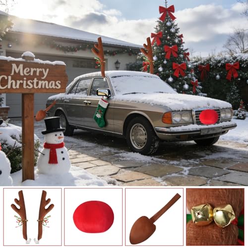 Christmas Car Reindeer Antlers Kit with Red Nose and Tail Decoration
