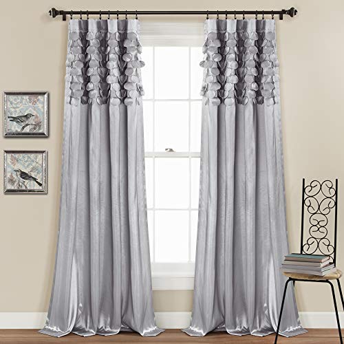 Lush Decor Circle Dream Window Curtains Panel Set for Living, Dining Room, Bedroom (Pair), 54"W x 84"L, Light Gray