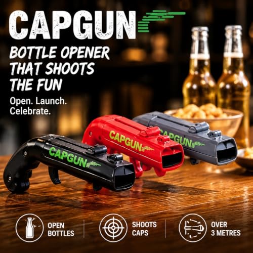 Shuirexue Cap Gun Bottle Opener 3-in-1 Party Favors, BBQ & Bar Accessory