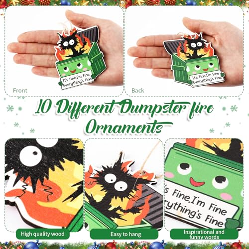 Syhood 10pcs Christmas Dumpster Fire Ornaments - Funny Wooden Holiday Decor