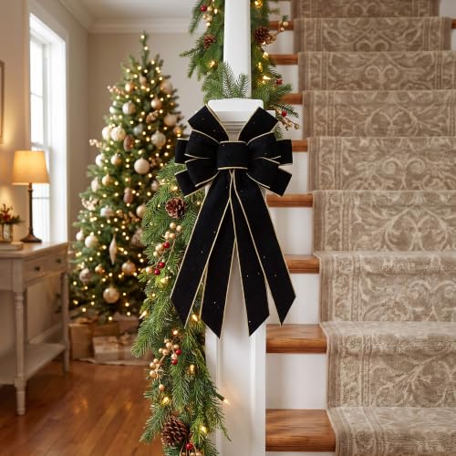 NUVCELKA Black Velvet Bow Tree Topper Large Christmas Wreath Bow 20.9in