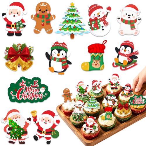 60pcs Christmas Cupcake Toppers for Holiday Baking Decorations