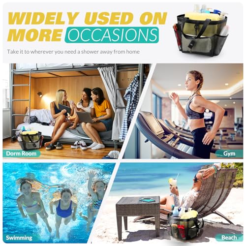 Mesh Shower Caddy Portable College Dorm Essentials with 8 Pockets Black