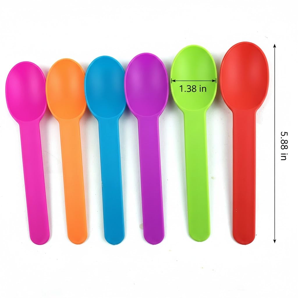 Heyiwell 50 Pieces Premium Plastic Wide Handle Spoons,Ice Cream Spoons Dessert Spoons 5.9" long,Random 5 Colors