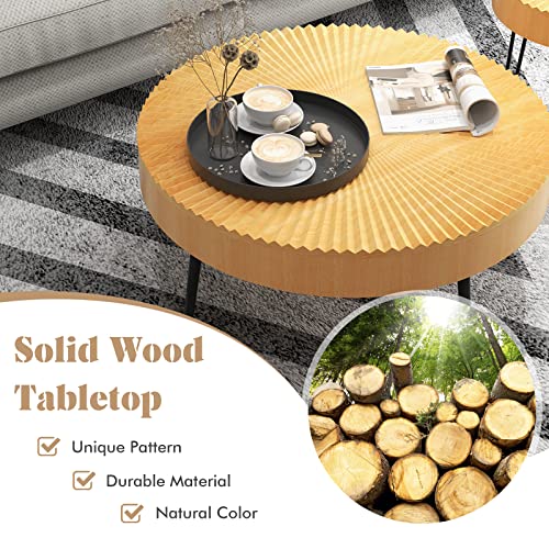 2-Piece Round Nesting Coffee Table Set with Solid Pine Wood Top