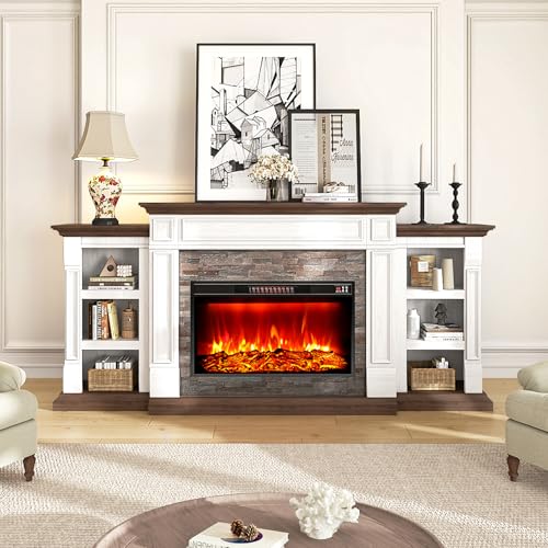80-Inch Farmhouse TV Stand with Electric Fireplace and Storage