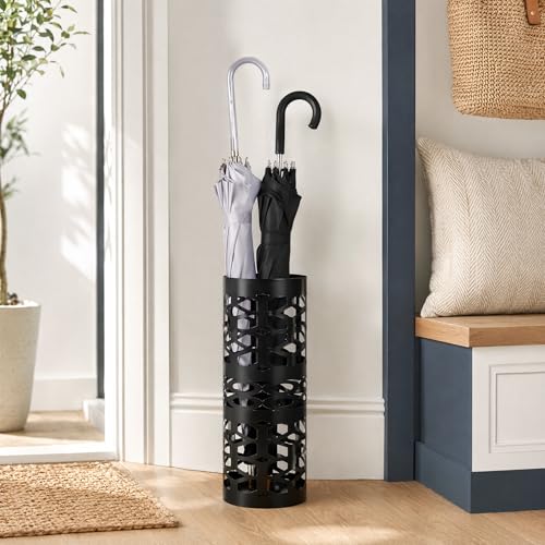 Black Metal Umbrella Stand, Freestanding Round Holder for Entryway & Office