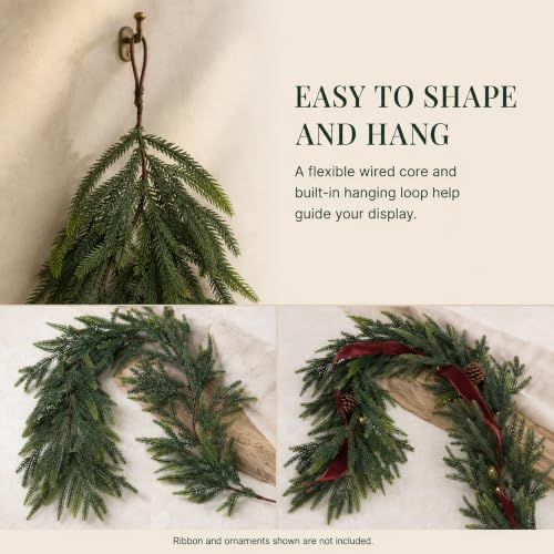 9FT NorfolK Pine Christmas Garland with 50 Warm LEDs, Battery-Operated