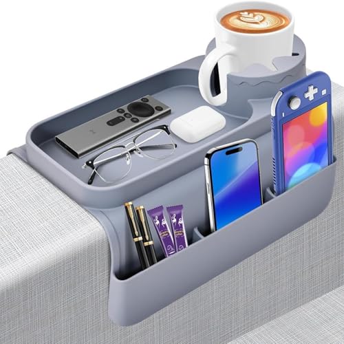 Silicone Sofa Armrest Tray with Cup Holder - Anti-Slip Couch Organizer