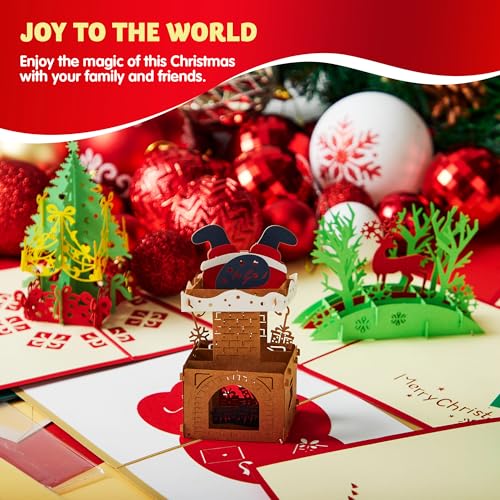 JOYIN 7 Pack 3D Christmas Greeting Cards with Envelopes - Festive Holiday Notes