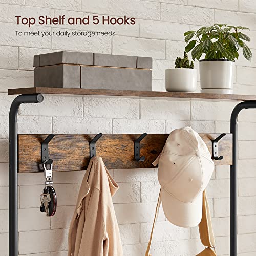 Industrial Hall Tree with Shoe Bench and Coat Rack, 5-Tier Entryway Organizer
