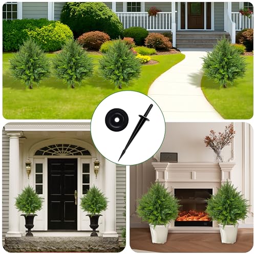 24.5-Inch Artificial Cedar Topiary Trees, UV-Resistant Faux Pine Shrubs - 4 Pack