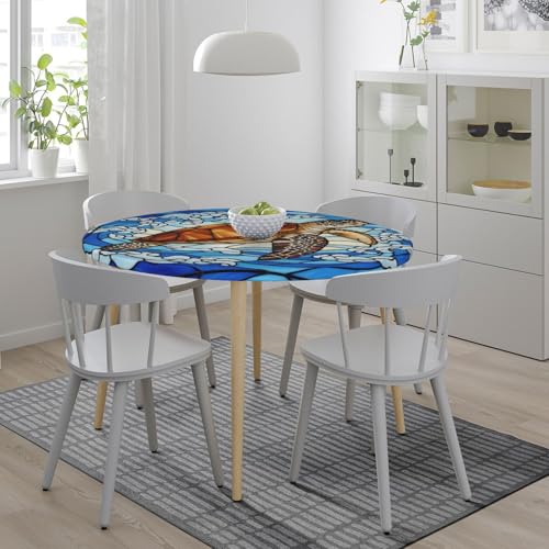 Futterya 45-50 Inch Marine Sea Turtle Waterproof Fitted Tablecloth
