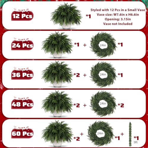 12 Pcs Christmas Norfolk Pine Branches 18" Artificial Greenery Stems – Flexible Wired Sprigs