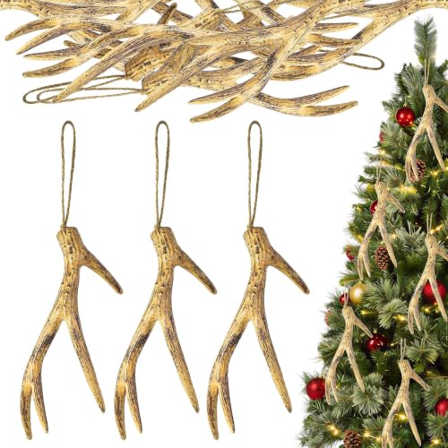 Feoang 8Pcs Deer Antler Ornaments Reindeer Antlers Christmas Tree Decor Set - 20 cm