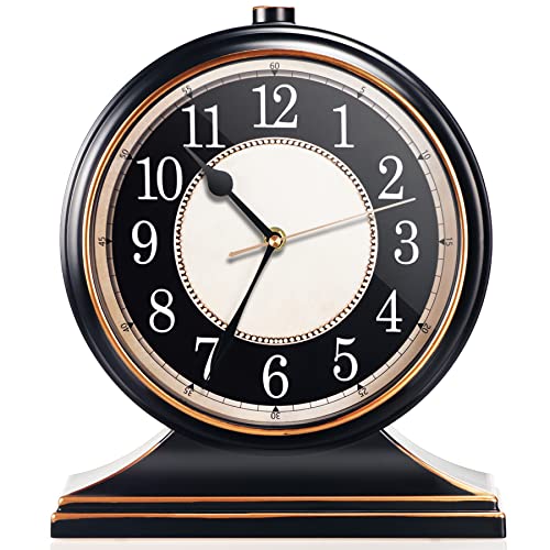 Vintage 10-Inch Silent Desk Clock, Non-Ticking Retro Mantel Table Clock
