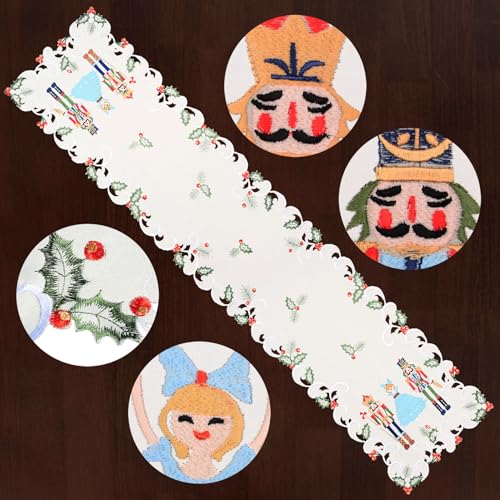 Grelucgo Embroidered Nutcrackers Xmas Table Runner 14x69 Inches Holiday Decor