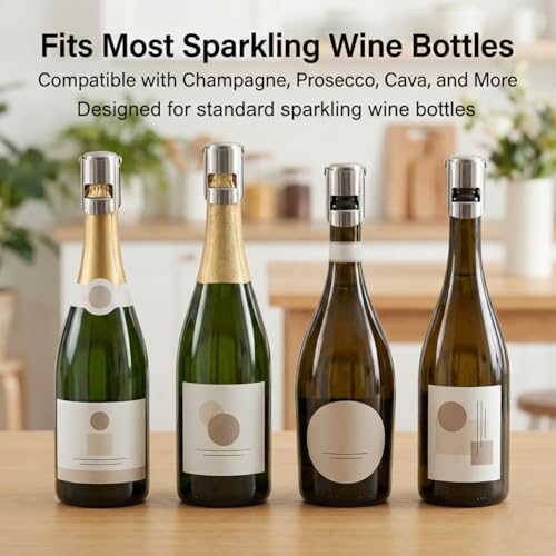 Stainless Steel Champagne Bottle Stoppers - 6 Pack Sparkling Wine Savers