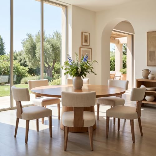 Mid-Century Modern Upholstered Dining Chairs, Set of 2, Beige Linen
