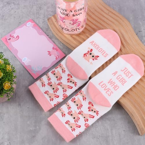 Axolotl Gift Set - Cute Gifts for Axolotl Lovers Including Mug, Tote, Socks, Jewelry & Notepad
