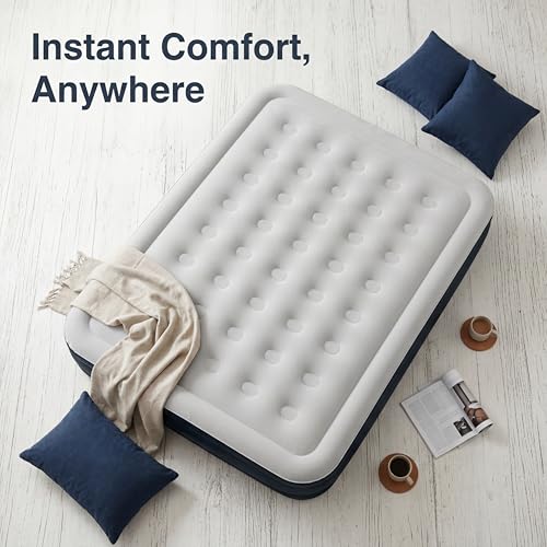 16-Inch Queen Air Mattress with Built-in Pump - Portable Flocked Inflatable Bed