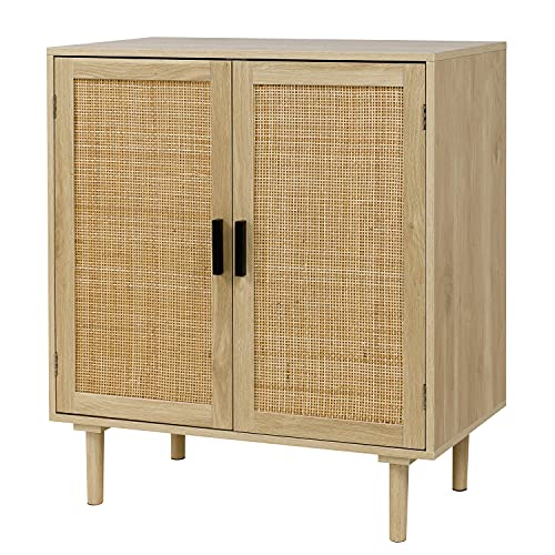 Boho Sideboard Buffet Cabinet with Rattan Doors, Kitchen Storage Console