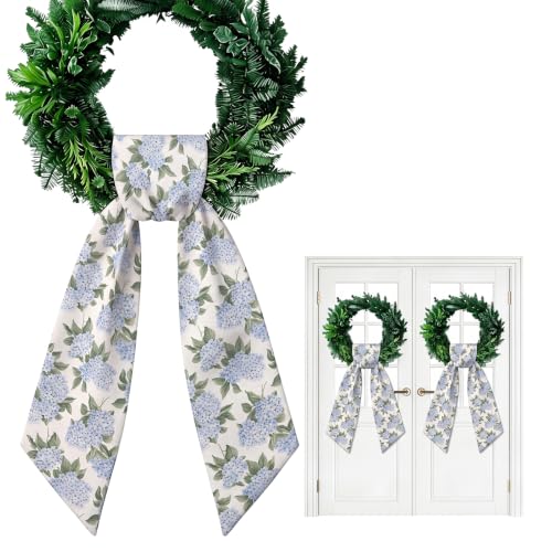 Hydrangea Wreath Sash 2 Pack Blue and White Floral Garland Ribbon