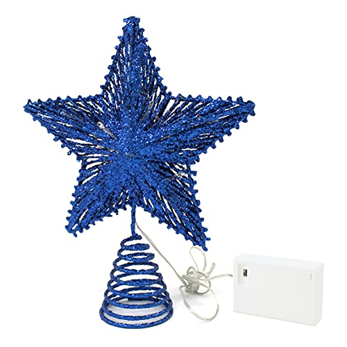 Blue Glittered 3D Tree Top Star with Warm White LED Lights & Timer - Christmas Decor - Variation of Glittered Blue 1