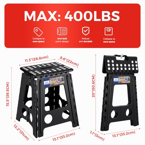 ACKO 16 Inch Heavy Duty Folding Step Stool 400 lbs Capacity Black