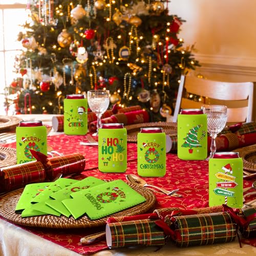 Christmas Beer Can Coolers - 60 Pack Insulated Neoprene Sleeves for 12oz Cans & Bottles