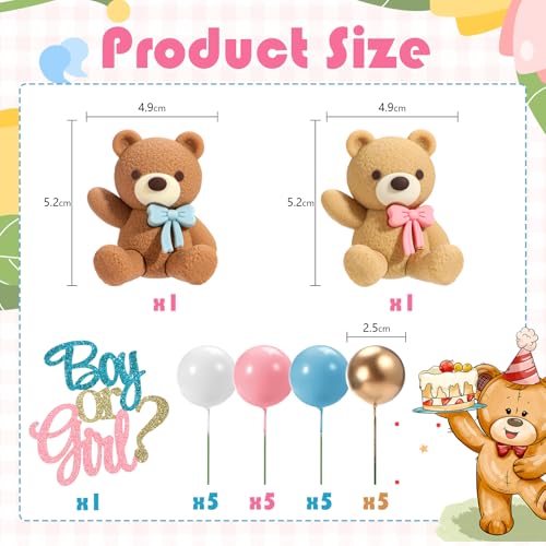 23-Piece Bear Gender Reveal Cake Topper Set for Baby Shower Party