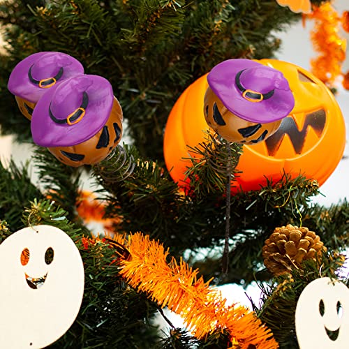 Mini Pumpkin Halloween Tree Topper with Spring Base - 4-Inch Resin Jack-O'-Lantern