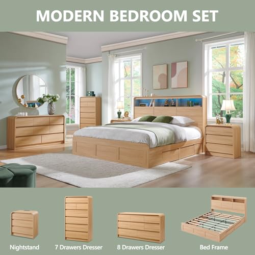 Aitjunz Modern 8-Drawer Dresser for Bedroom, 55.1 W x 15.5 D in Natural Oak