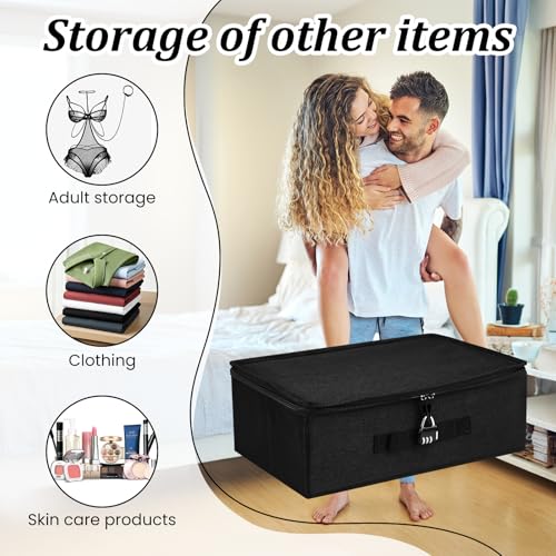 Lockable Storage Box with Combination Lock - 15x9.9x5.1 Inch Black Organizer