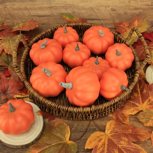 10-Piece Artificial Mini Pumpkin Set for Fall and Thanksgiving Decor