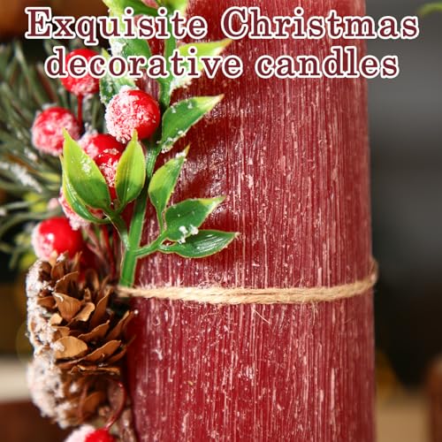 Conelist 2-Pack Burgundy Christmas Pillar Candles 3 x 6in with Pine Branch