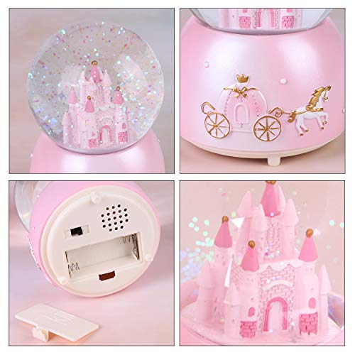 Musical Castle Snow Globe with Rotating Glitter and Color Changing LED Lights
