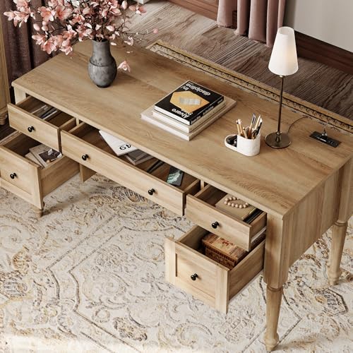 56-Inch Farmhouse Executive Desk and Glass Door Cabinet Office Set