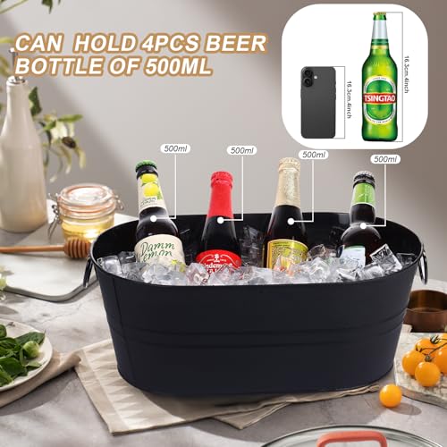 tchrules Black Galvanized Beverage Tubs 2-Pack, 3 Gallon Ice Buckets for Parties
