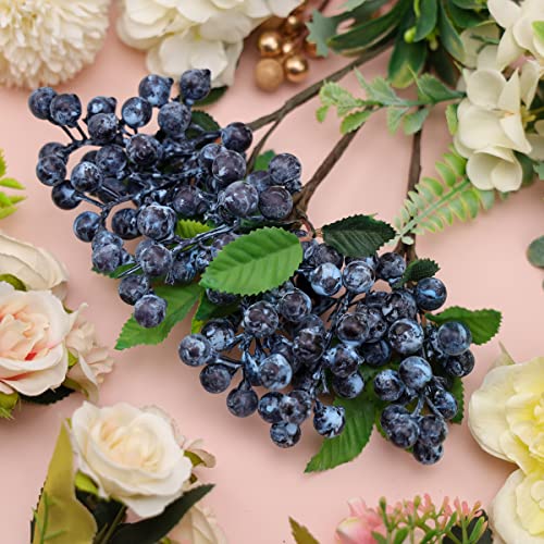 10-Inch Artificial Blueberries with Stems - 3 Pcs for Floral Arrangements