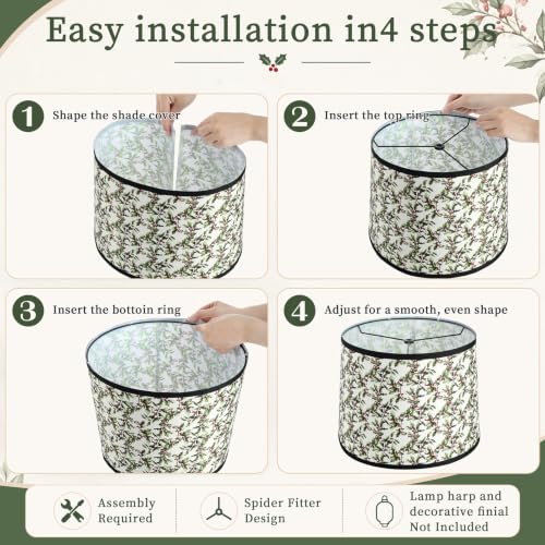 Baquler Mistletoe Christmas Lamp Shades Set 9.84"w x 12.99"h (2 Pack) – Upward Lighting, Mistletoe Pattern