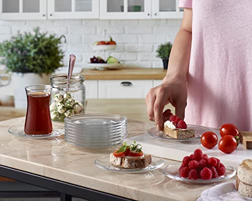 Pasabahce 6-Piece Clear Glass Saucer Set for Coffee, Tea, Cookies & Snacks