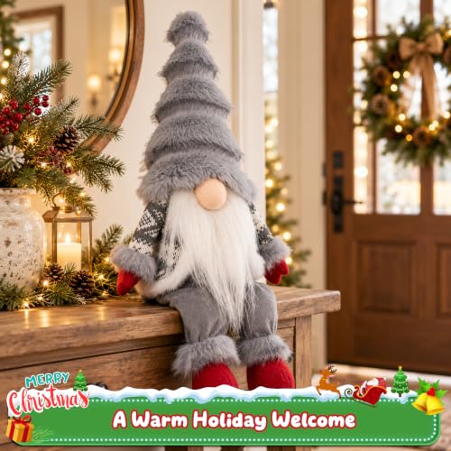TACROART Gray Nordic Christmas Gnome Plush Shelf Sitter - 13" Gray Knit Coat