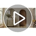 Modern Fluted Sideboard Buffet Cabinet with Travertine-Look Top